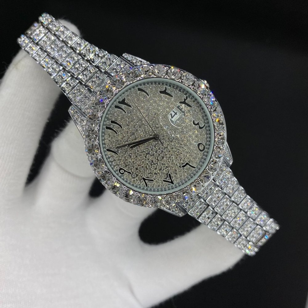 18K Silver Plated Iced Out Men's Luxury Watch